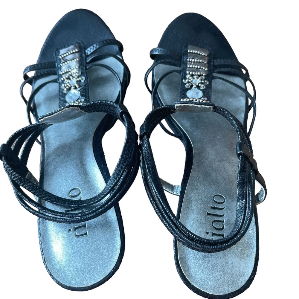 Rialto Black Dress Sandals with Decorating Gems Woman’s Size 6.5
